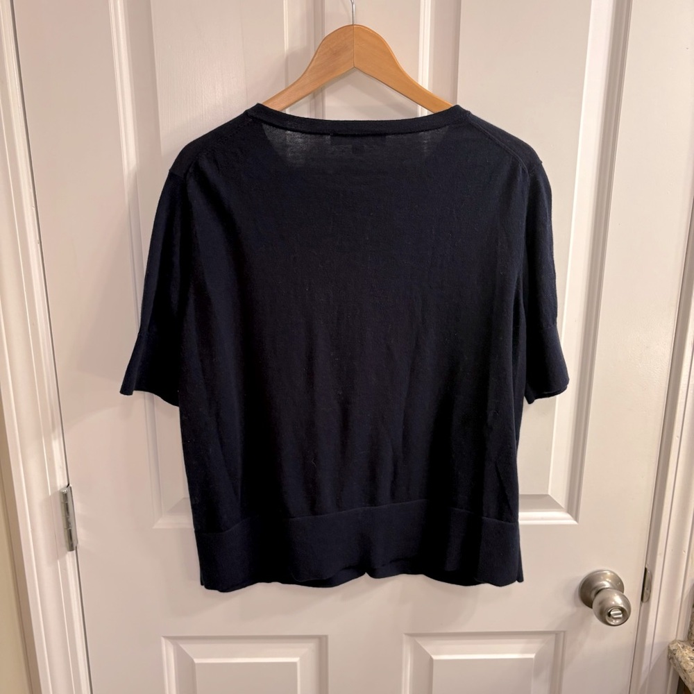 LOFT navy blue short sleeved crew neck cardigan, 100% cotton, lightweight, XXL - Picture 4 of 5